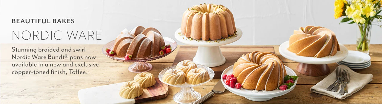Beautiful Bakes Nordic Ware. Stunning braided and swirl Nordic Ware Bundt pans now available in a new and exclusive copper-toned finish, Toffee.